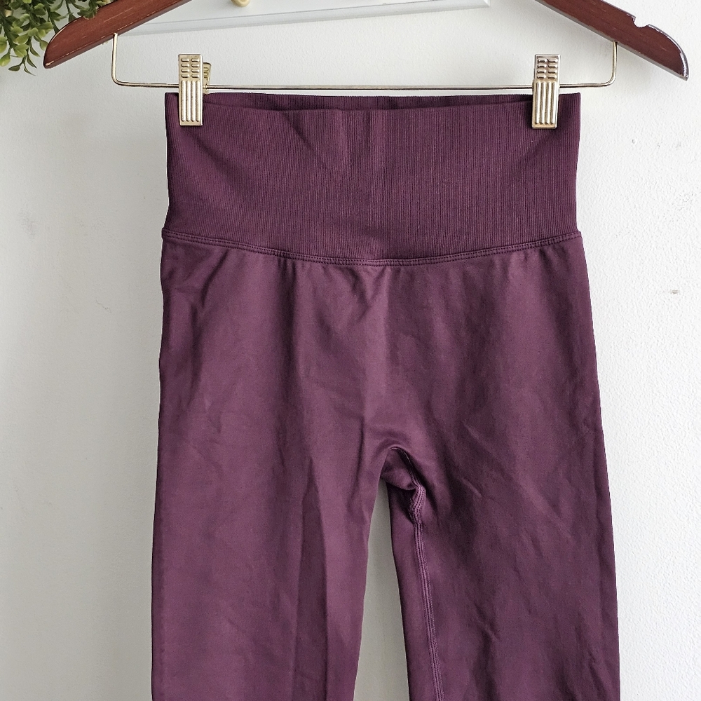 Seamless Butt Lift Leggings High Waisted Burgundy Plum Scrunch Gym S - Picture 4 of 9